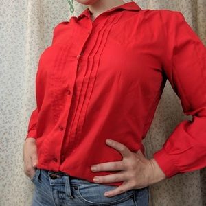 BRIGHT Red, Vintage, Tuxedo-style Button-down